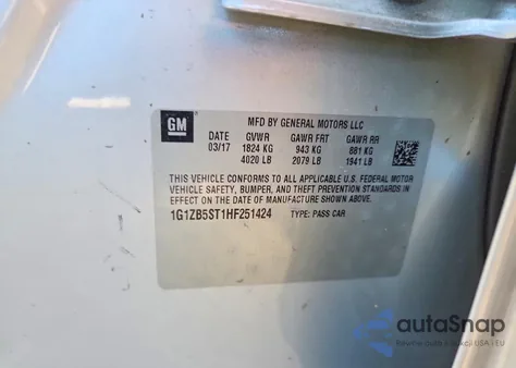 2017 Chevrolet Malibu Ls z USA, uszkodzony, nr VIN 1G1ZB5ST1HF251424